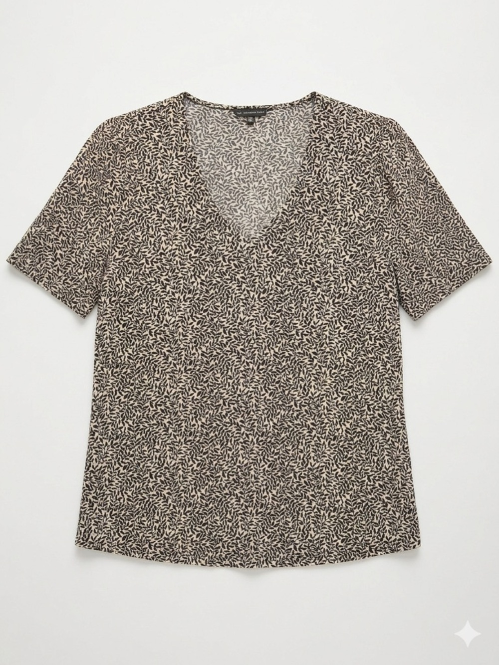 Adrianna Papell Black & Cream V-Neck Short Sleeve Printed Top